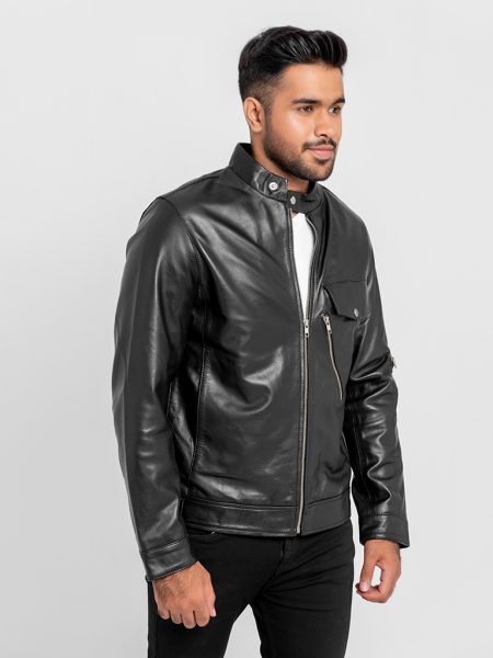 Elliot Slim Suited Black Leather Jacket - Left