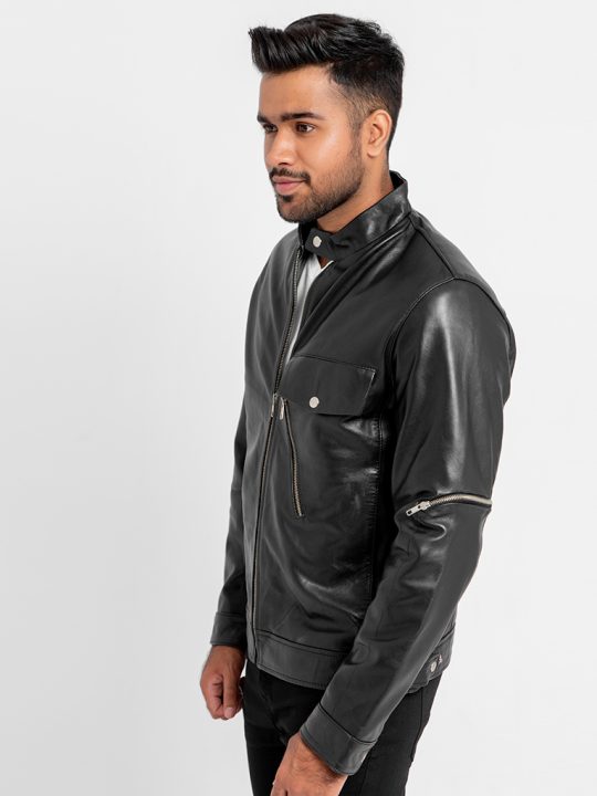 Elliot Slim Suited Black Leather Jacket - Right
