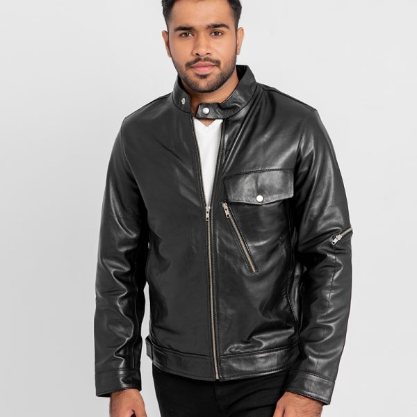 Elliot Slim Suited Black Leather Jacket - Zipped