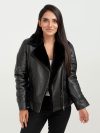 Emalyn Black Biker Leather Jacket - Front