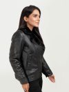 Emalyn Black Biker Leather Jacket - Right