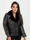 Emalyn Black Biker Leather Jacket - Zipped