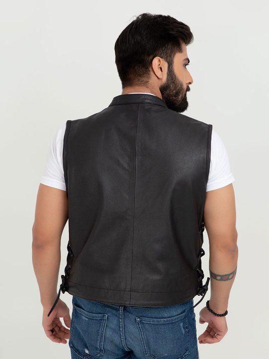Freedom Genuine Black Leather Vest - Back