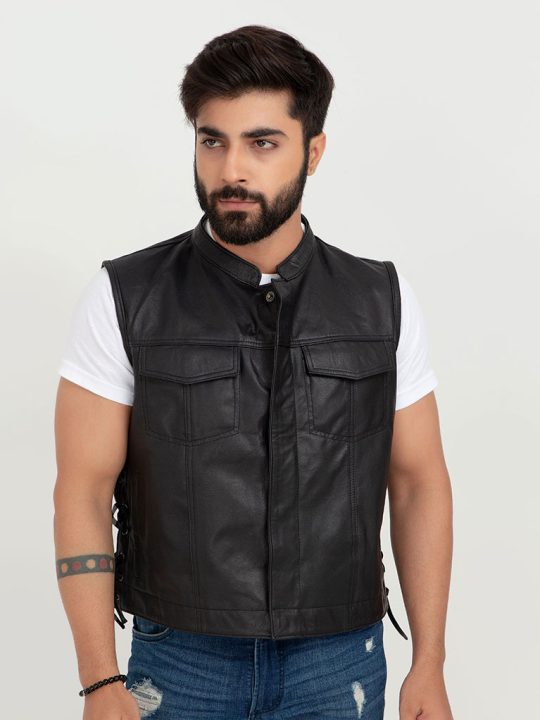 Freedom Genuine Black Leather Vest - Zipped