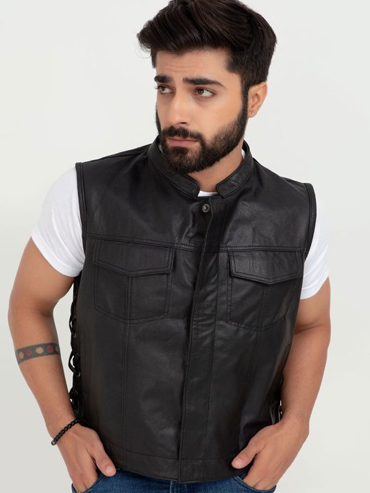 Freedom Genuine Black Leather Vest - Zoom