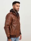 Fritz Brown Hoodie Leather Jacket - Right