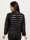 Gigi Sheer Striped Cropped Black Leather Jacket - Back
