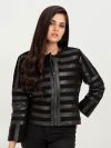 Gigi Sheer Striped Cropped Black Leather Jacket - Zoom