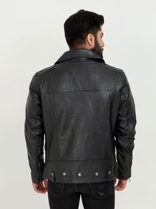 Jenson Black Moto Leather Jacket - Back
