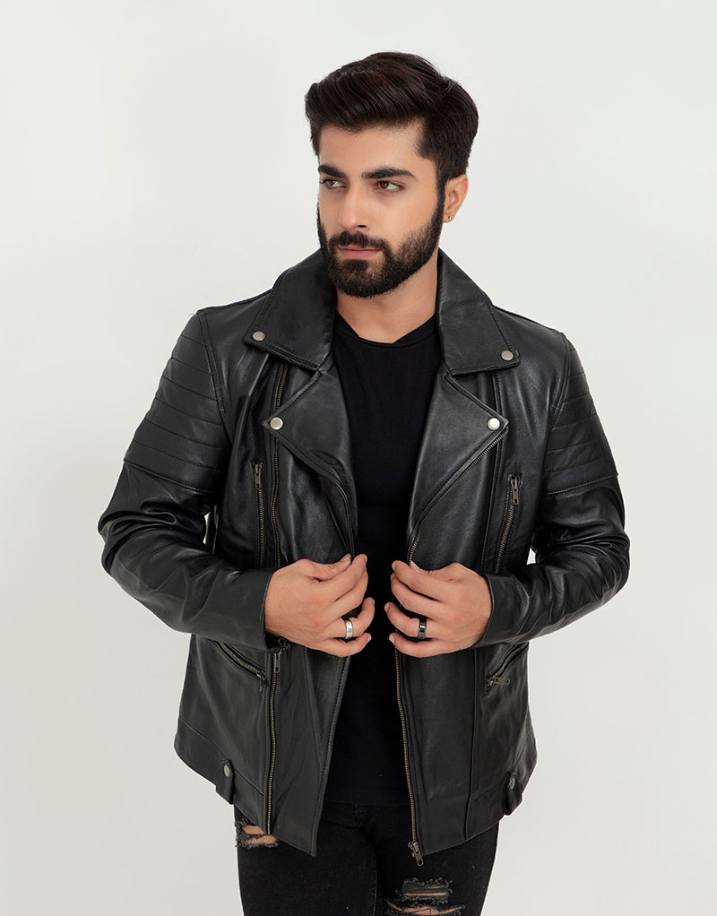 Buy Jenson Black Moto Leather Jacket - LeathersInn