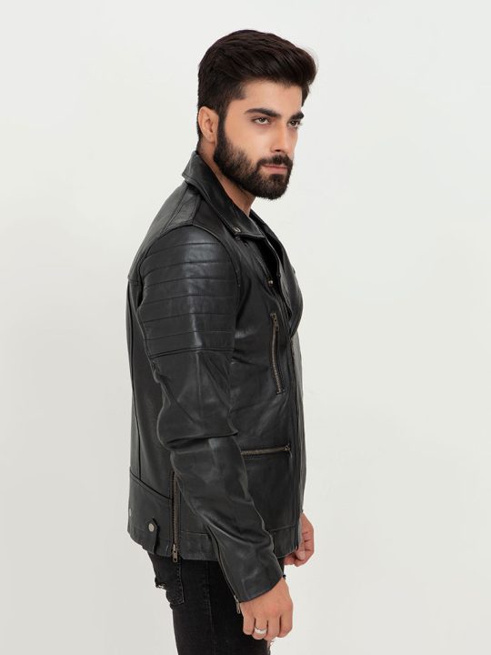 Jenson Black Moto Leather Jacket - Right