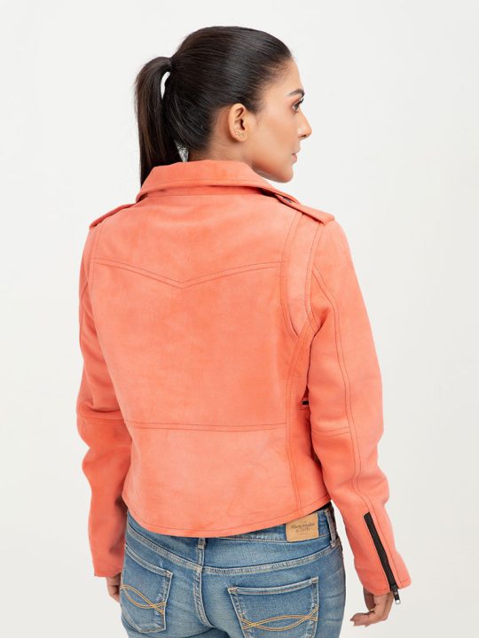 Kallie Pink Asymmetrical Biker Leather Jacket - Back