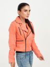 Kallie Pink Asymmetrical Biker Leather Jacket - Right