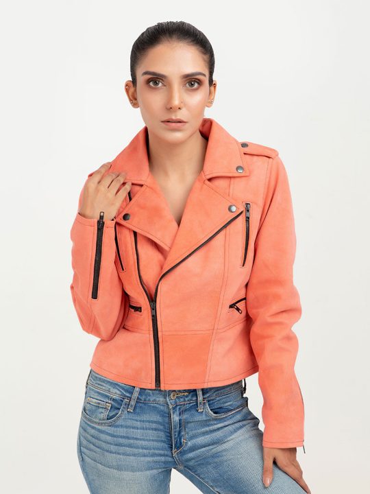 Kallie Pink Asymmetrical Biker Leather Jacket - Zipped