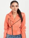 Kallie Pink Asymmetrical Biker Leather Jacket - Zoom