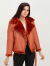 Kate Red-Orange Aviator Leather Jacket - Front