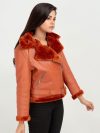 Kate Red-Orange Aviator Leather Jacket - Right