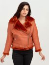 Kate Red-Orange Aviator Leather Jacket - Zipped