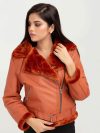 Kate Red-Orange Aviator Leather Jacket - Zoom