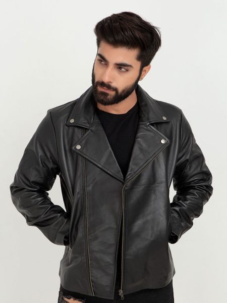 Marco Sheen Black Leather Biker Jacket - Front