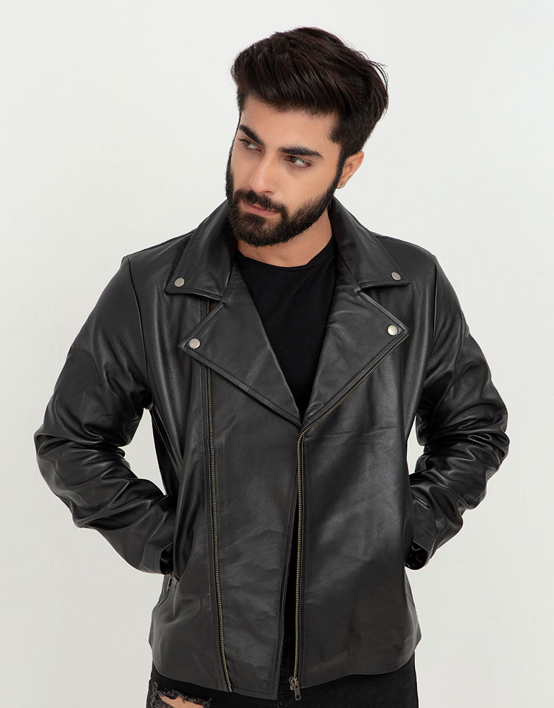 Buy Marco Sheen Black Leather Biker Jacket - LeathersInn
