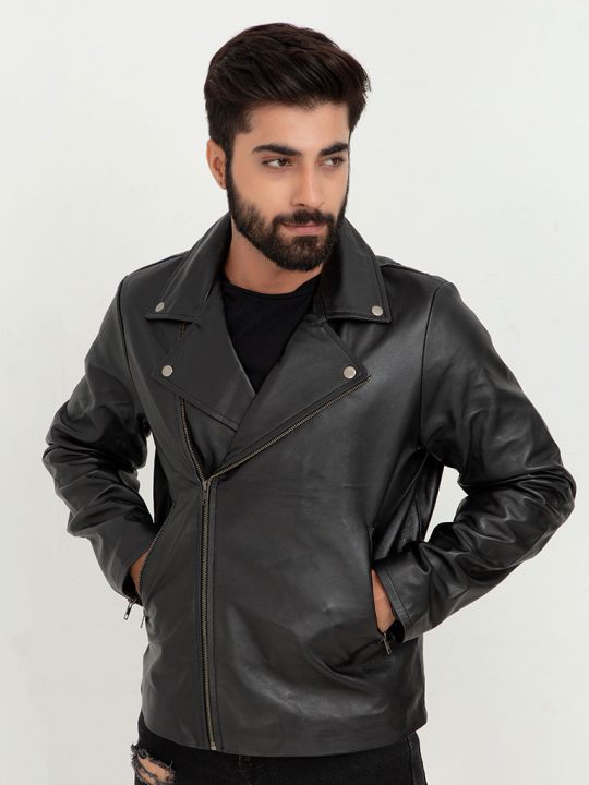Marco Sheen Black Leather Biker Jacket - Zipped