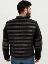 Matt Sheer Striped Black Leather Jacket - Back