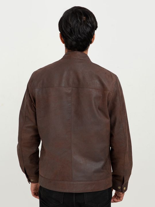 Mayfair Brown Racer Buff Leather Jacket - Back