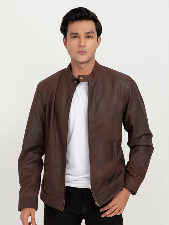 Mayfair Brown Racer Buff Leather Jacket - Front