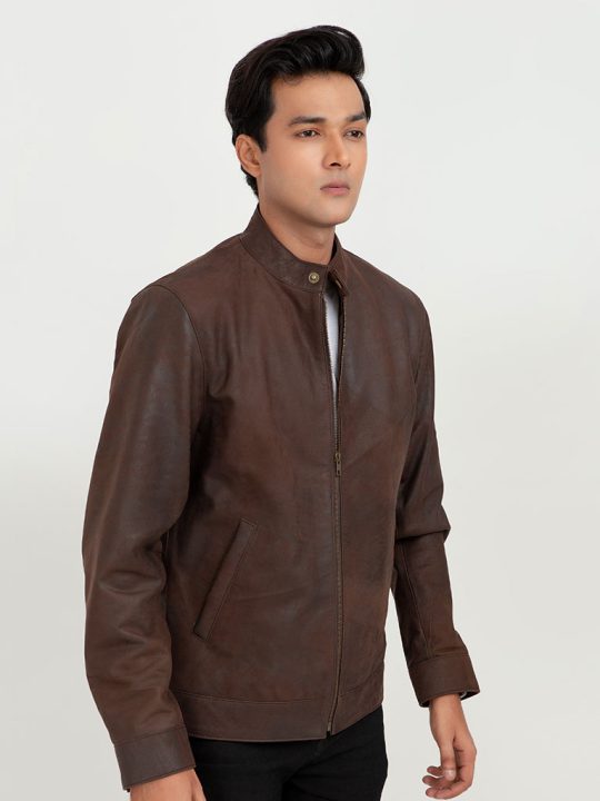 Mayfair Brown Racer Buff Leather Jacket - Right