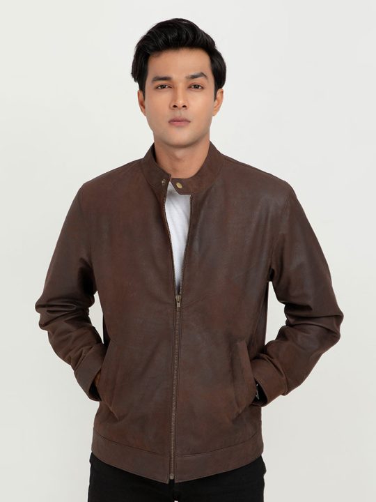 Mayfair Brown Racer Buff Leather Jacket - Zipped