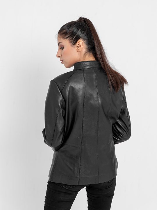 Midge Italian Black Leather Skin-Fit Jacket - Back