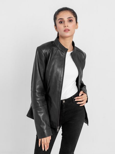 Midge Italian Black Leather Skin-Fit Jacket - Front