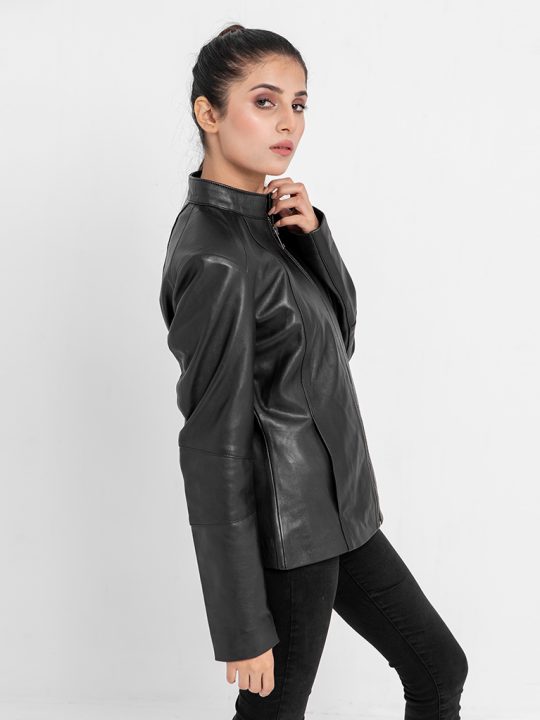 Midge Italian Black Leather Skin-Fit Jacket - Left