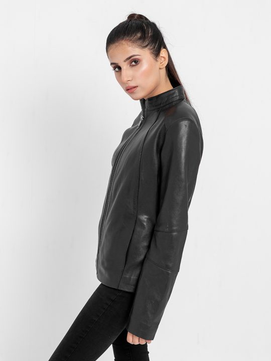 Midge Italian Black Leather Skin-Fit Jacket - Right