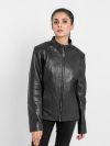 Midge Italian Black Leather Skin-Fit Jacket - Zipped