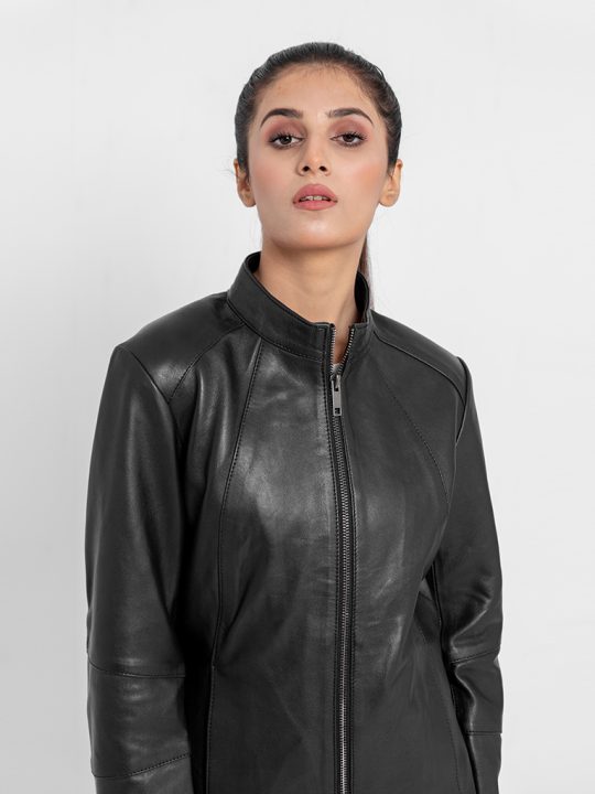 Midge Italian Black Leather Skin-Fit Jacket - Zoomed