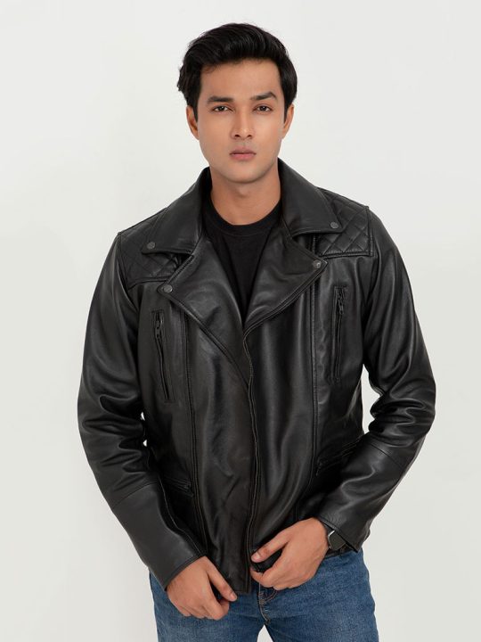 Mykel Quilted Black Leather Jacket - Front