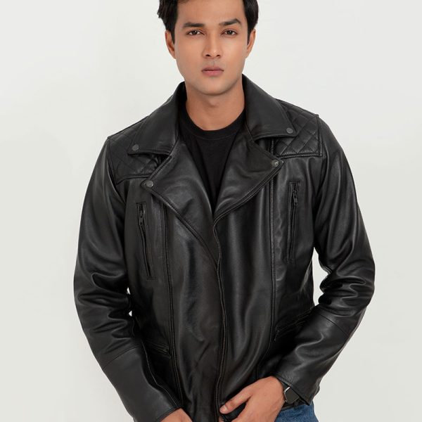 Mykel Quilted Black Leather Jacket - Front