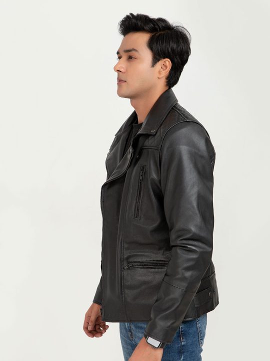 Mykel Quilted Black Leather Jacket - Left