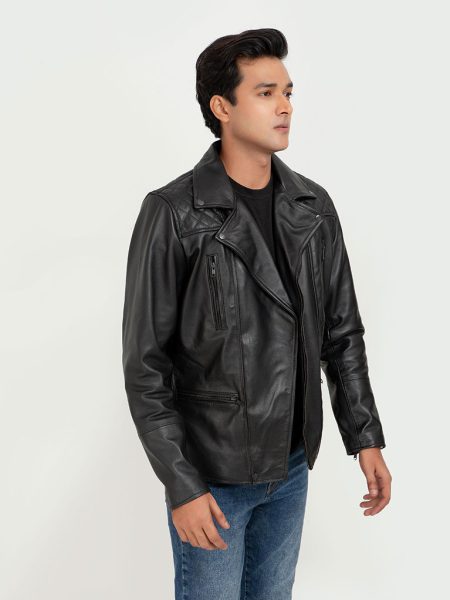 Mykel Quilted Black Leather Jacket - Right