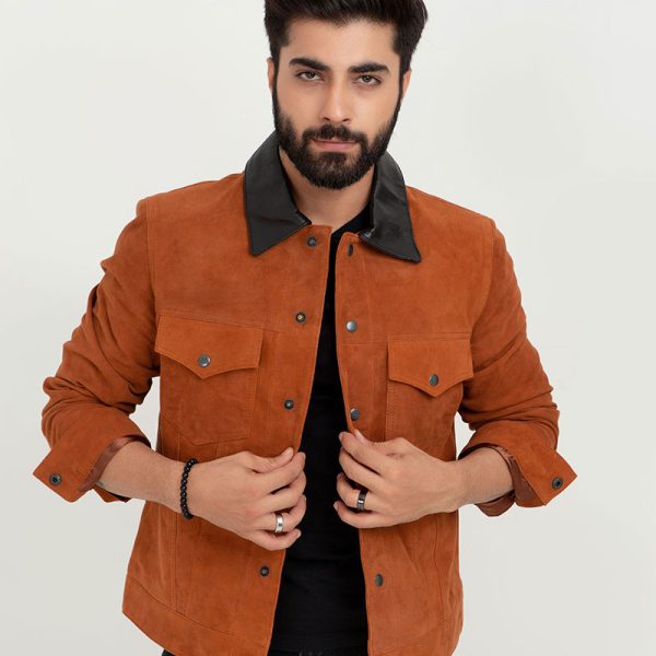 Nolan Brown Suede Shirt Leather Jacket - Front