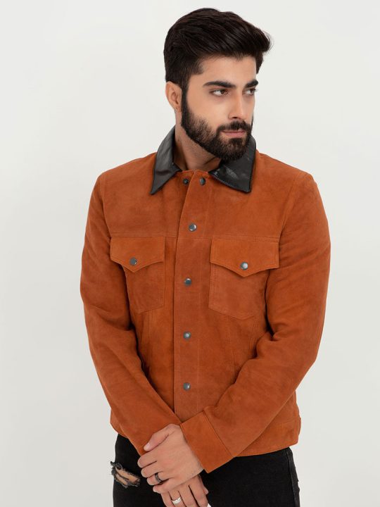 Nolan Brown Suede Shirt Leather Jacket - Front Zoom