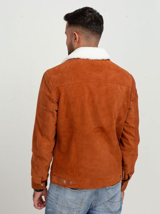Novak Shearling Tan Suede Leather Jacket - Back