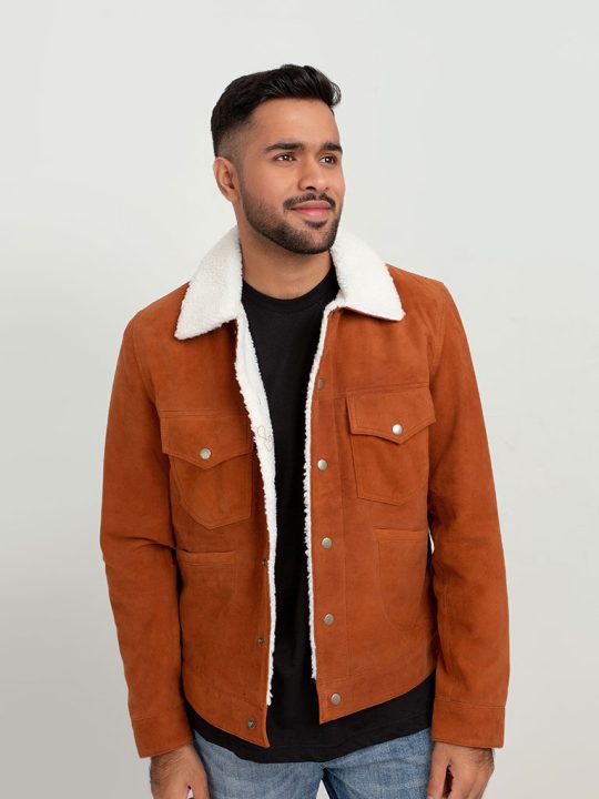 Novak Shearling Tan Suede Leather Jacket - Front