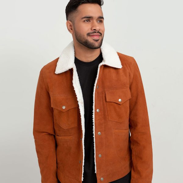 Novak Shearling Tan Suede Leather Jacket - Front