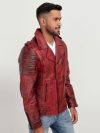 Orson Burgundy Distressed Biker Leather Jacket - Right