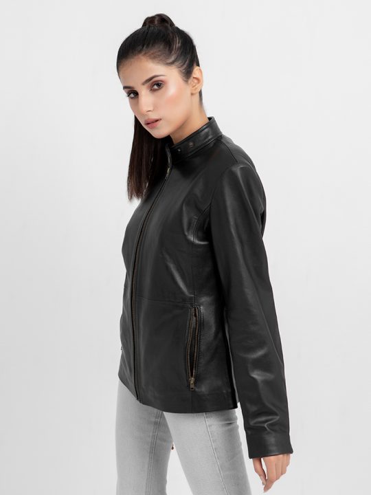 Prim-Rose Black Leather Biker Jacket - Right