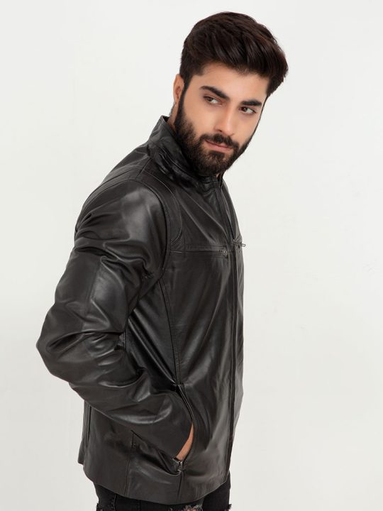 Raul Slim-Fit Ionic Black Leather Jacket - Left