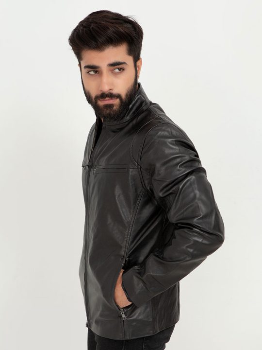 Raul Slim-Fit Black Leather Jacket - Right